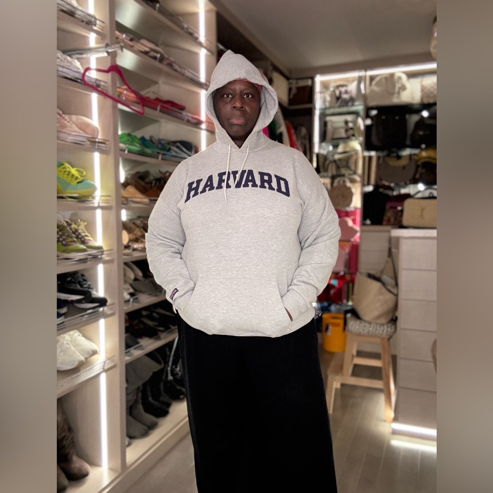 Gray Hooded Harvard Sweatshirt
